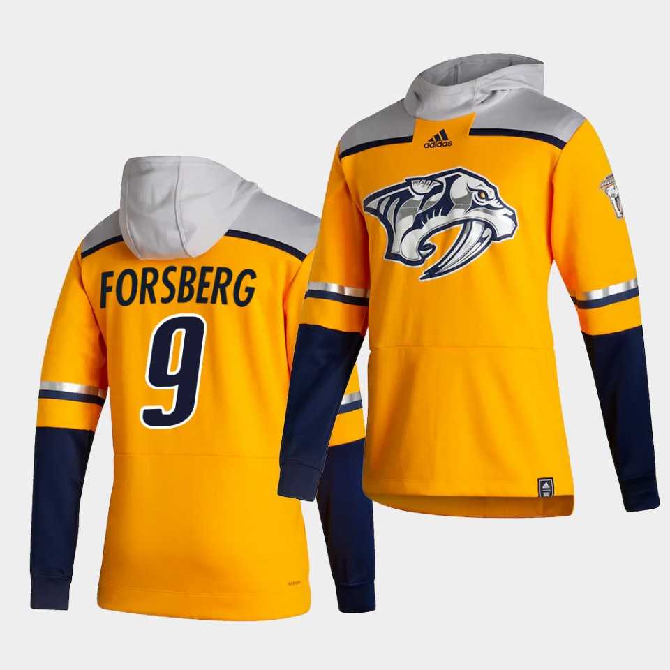 Men Nashville Predators 9 Forsberg Yellow NHL 2021 Adidas Pullover Hoodie Jersey